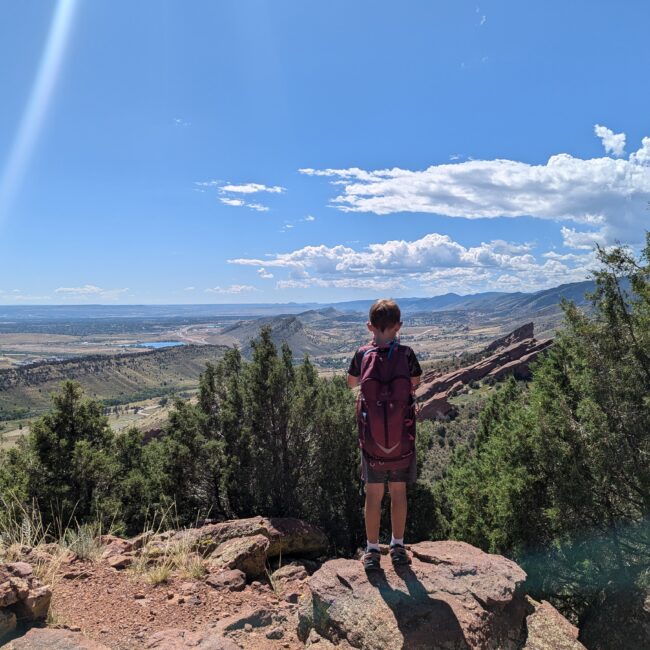 A person hiking looking at a landscape