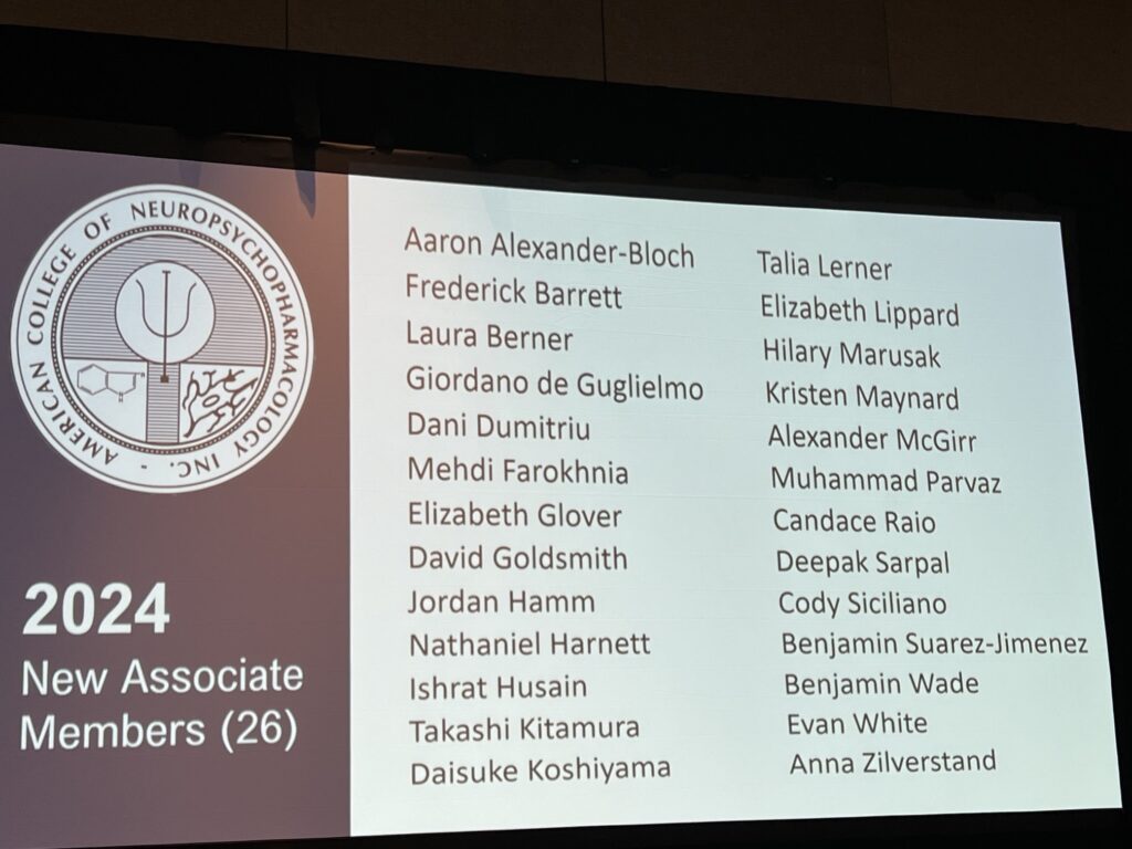 listed of elected associate members at ACNP 2024